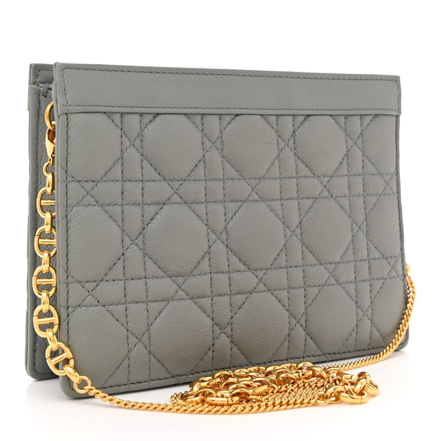 Calfskin Cannage Caro Zipped Pouch With Chain Grey