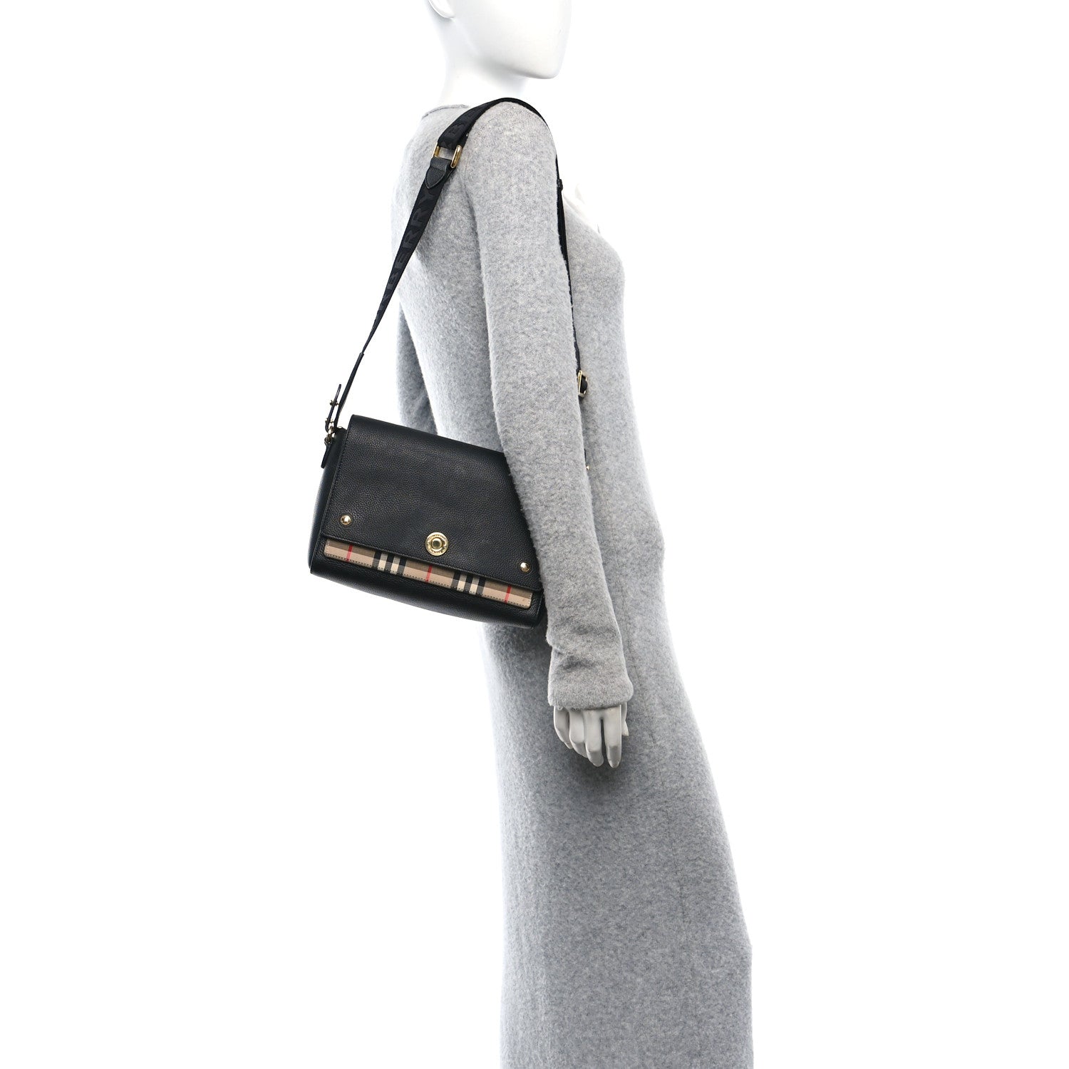 Burberry Coated Canvas Calfskin Vintage Check Medium Note Crossbody Bag Black 2 of 10