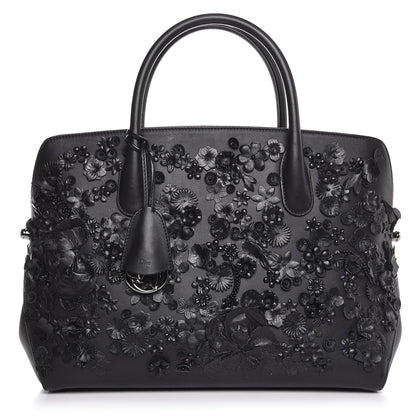 Christian Dior Calfskin Floral Applique Bar Tote Black 1 of 8