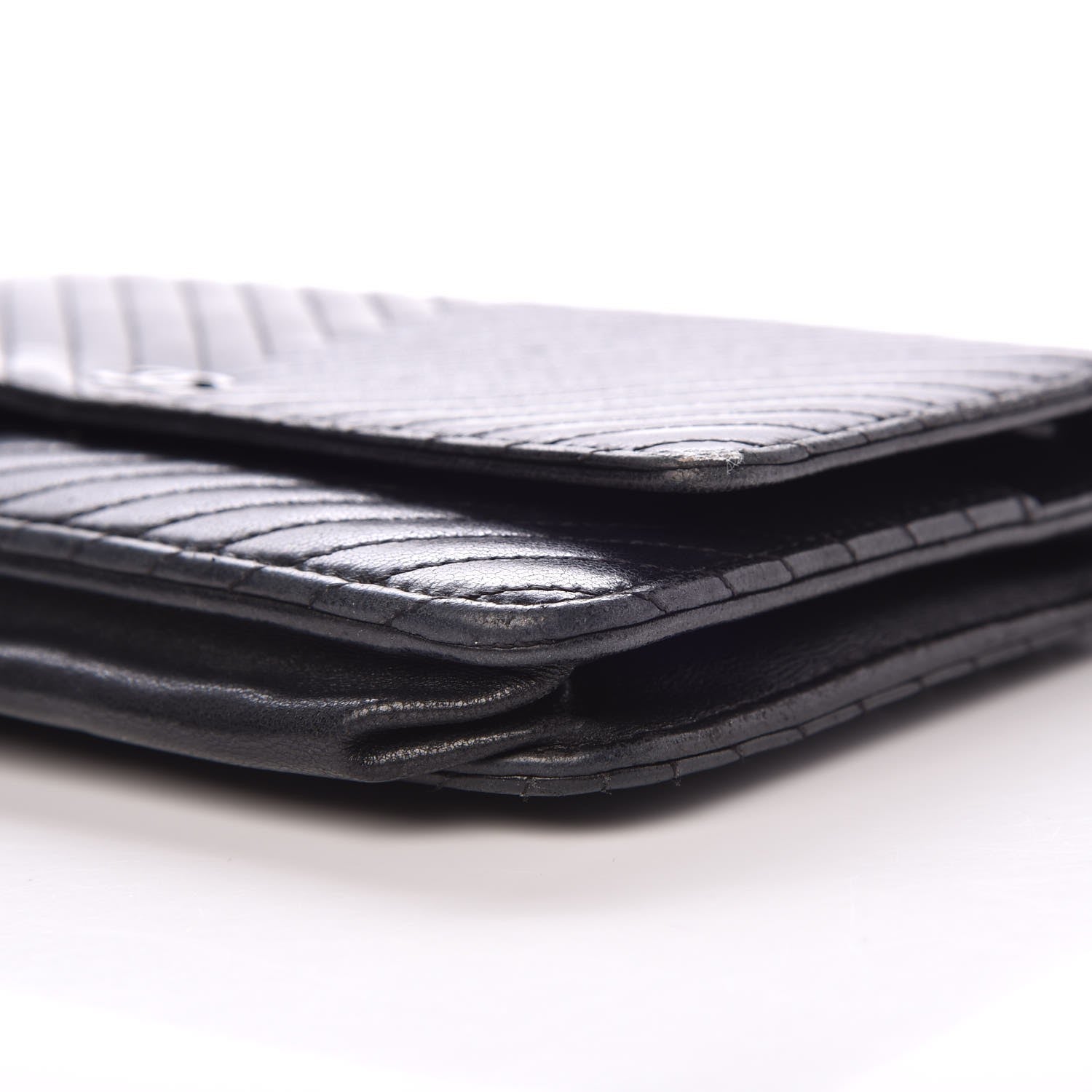 Chanel Lambskin Chevron Quilted Wallet On Chain WOC So Black 17 of 17