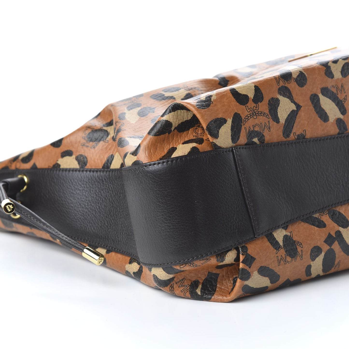 Visetos Leopard Print Large Drawstring Shoulder Bag Cognac