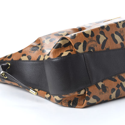 MCM Visetos Leopard Print Large Drawstring Shoulder Bag Cognac 6 of 9
