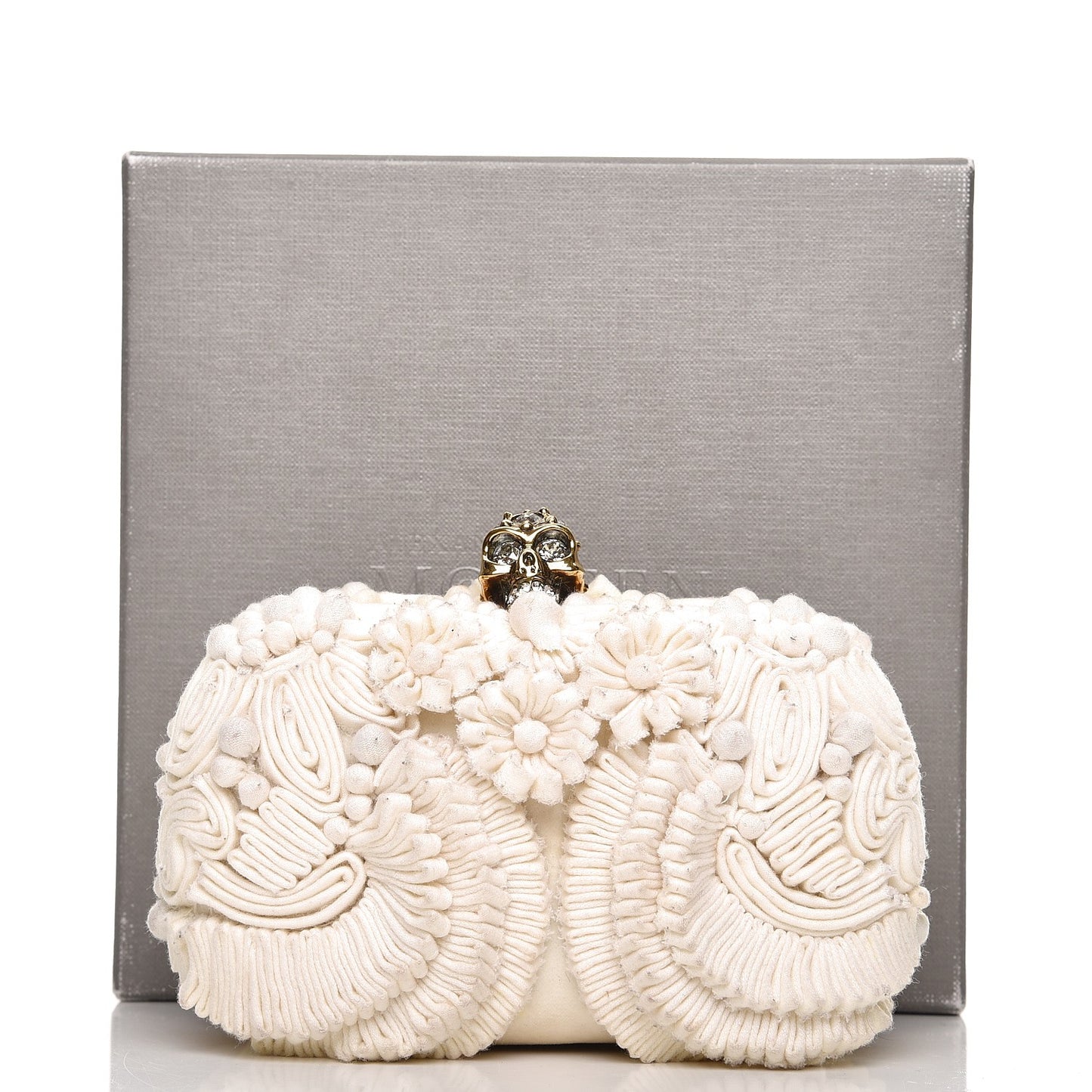 Velvet Glory Skull 3D Flower Box Clutch Ivory