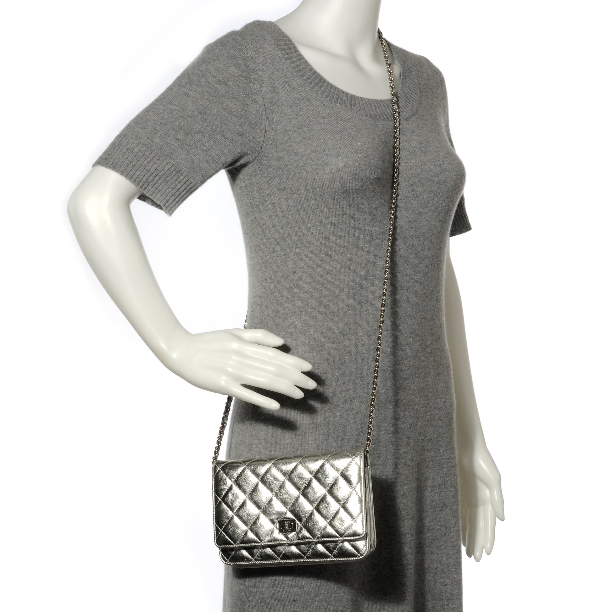 Chanel Calfskin Reissue Wallet On Chain WOC Silver 2 of 9