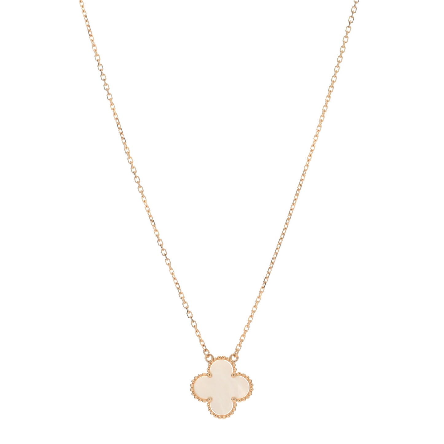 18K Yellow Gold Mother of Pearl Vintage Alhambra Pendant Necklace