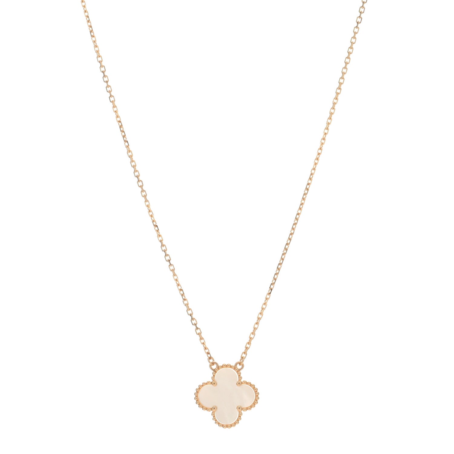 Van Cleef & Arpels 18K Yellow Gold Mother of Pearl Vintage Alhambra Pendant Necklace 1 of 4