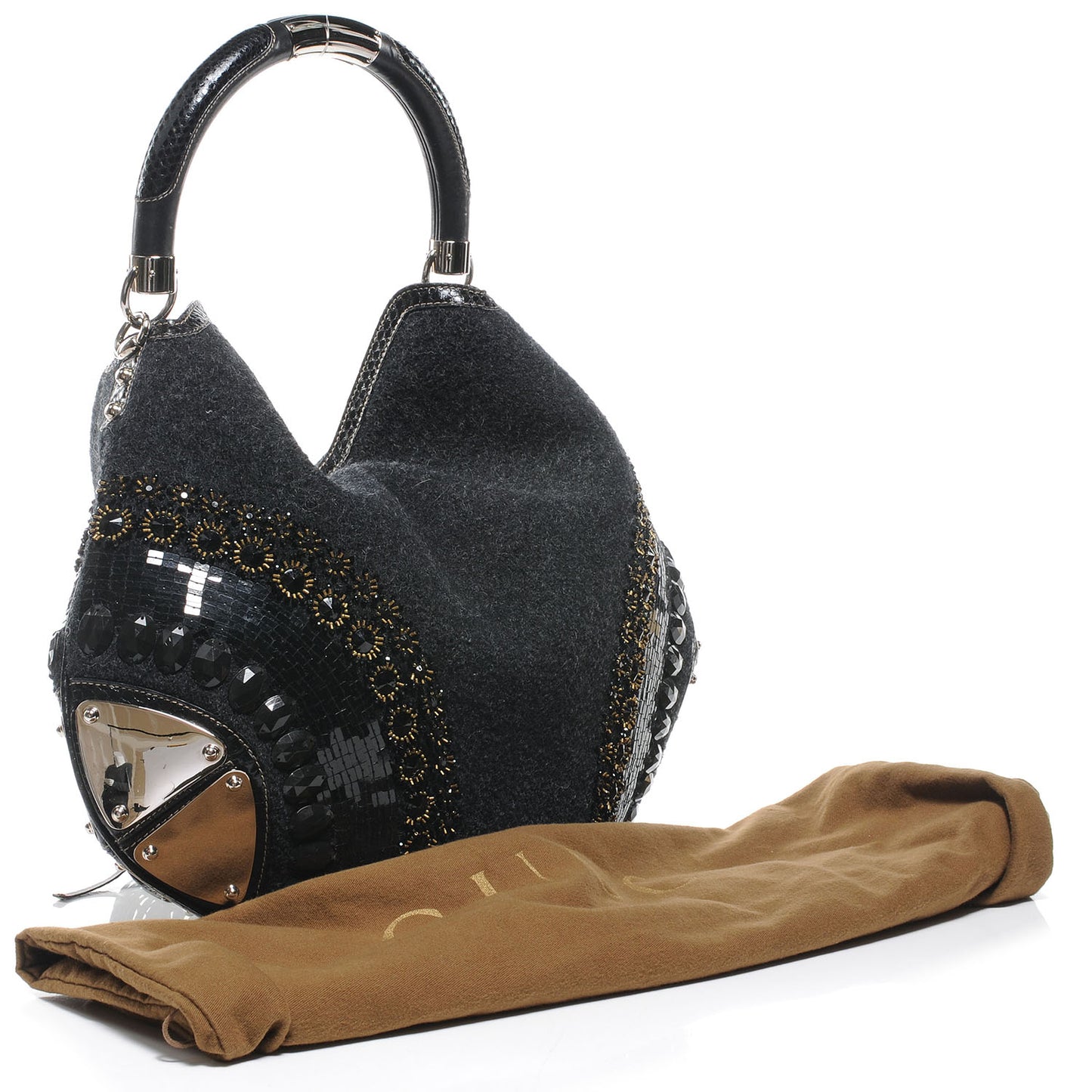 Wool Snakeskin Beaded Large Indy Top Handle Hobo
