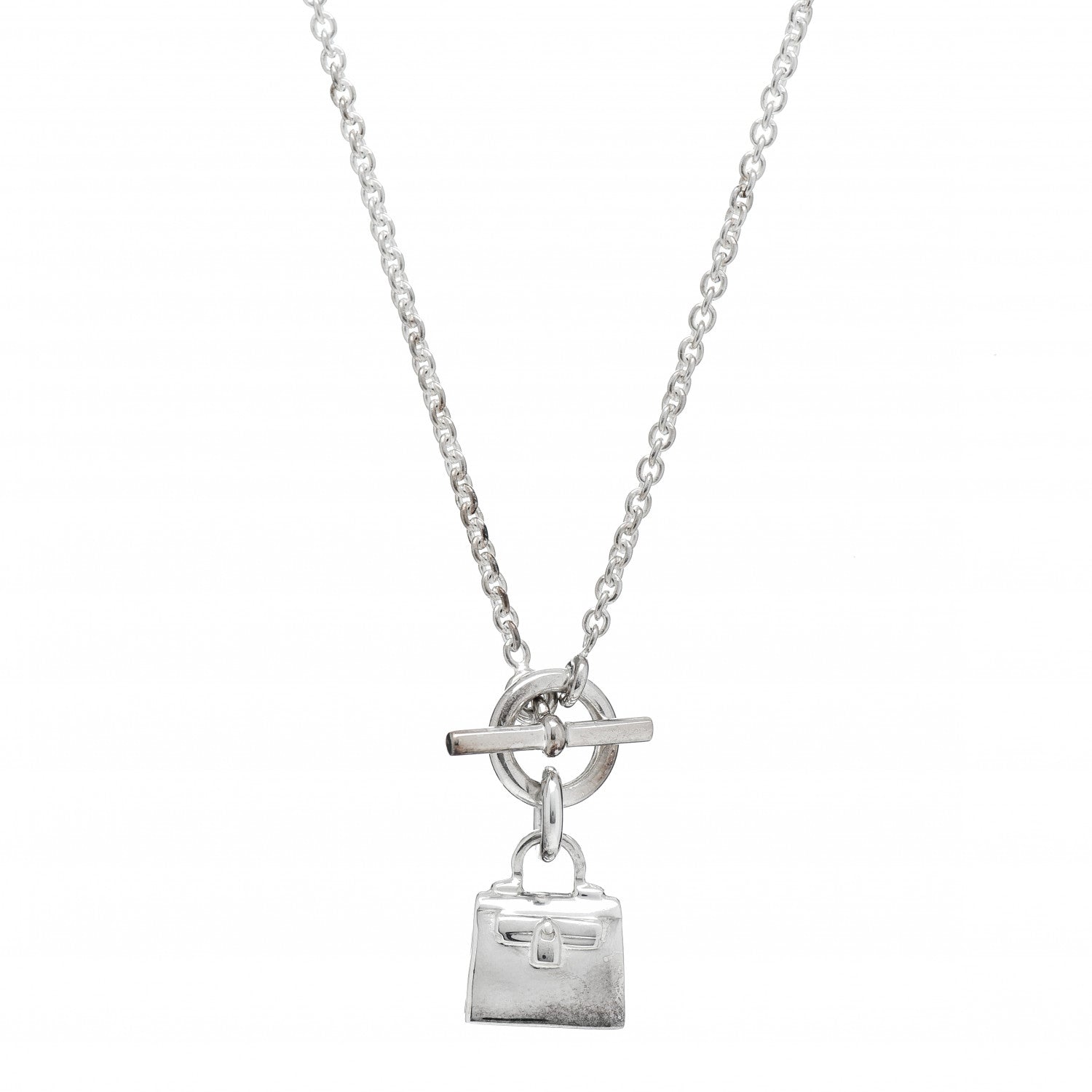 Hermes Sterling Silver Birkin Amulette Pendant Necklace 4 of 5