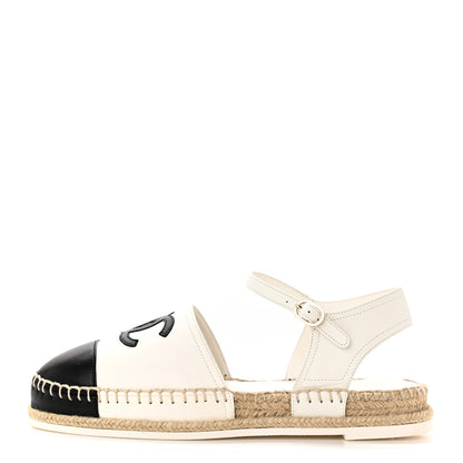 Chanel Lambskin Cap Toe CC Espadrille Sandals 39 White Black 1 of 13