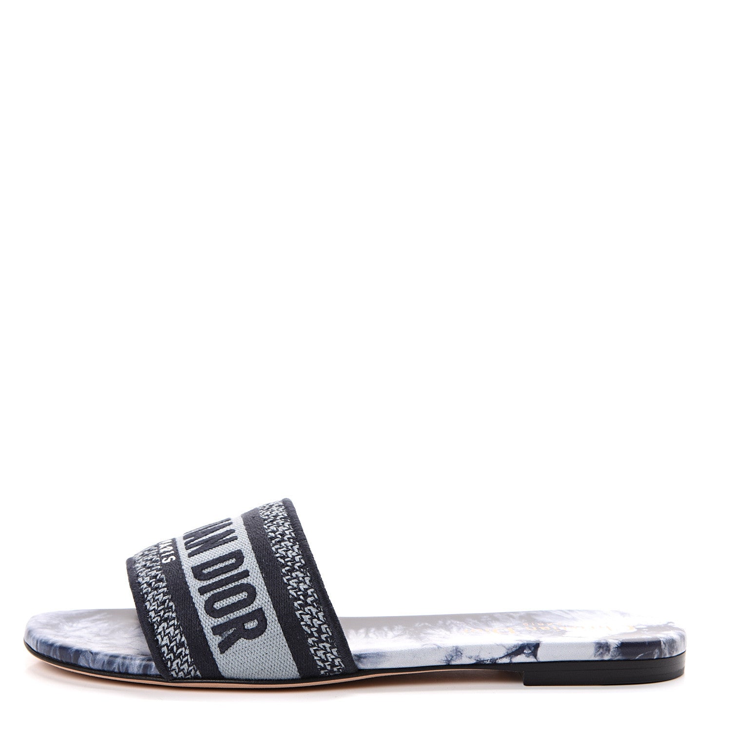 Christian Dior Canvas Tie and Dior Embroidered Dway Flat Slide Sandals 37.5 Denim 1 of 10