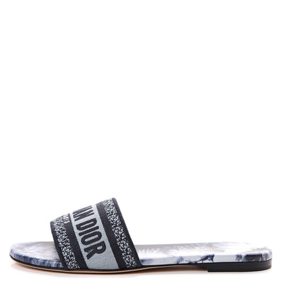 Christian Dior Canvas Tie and Dior Embroidered Dway Flat Slide Sandals 37.5 Denim 1 of 10