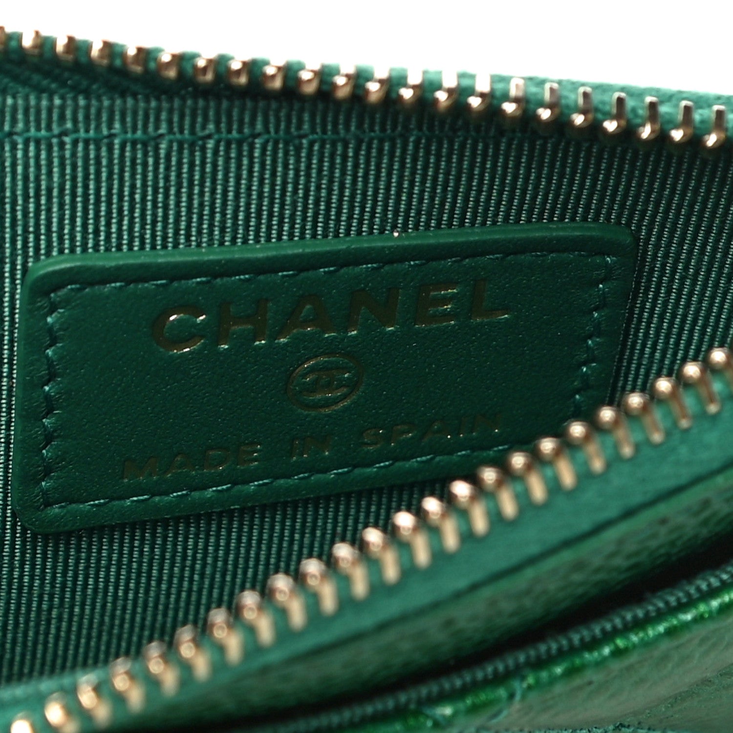 Chanel Metallic Caviar Quilted CC Zip Card Holder Green 6 of 11