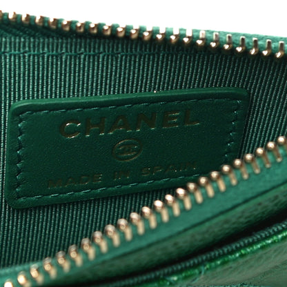 Chanel Metallic Caviar Quilted CC Zip Card Holder Green 6 of 11