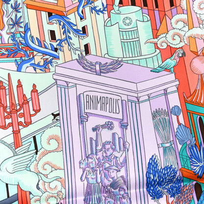 Hermes Silk Animapolis Scarf 90 Bleu Lavande Vert 5 of 6