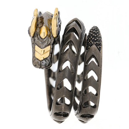 John Hardy Darkened Sterling Silver 18K Yellow Gold Blue Sapphire Black Spinel Naga Ring 55 7.25 2 of 7