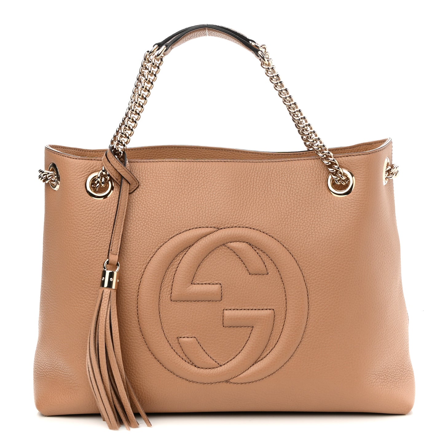 Pebbled Calfskin Medium Soho Chain Shoulder Bag Camelia