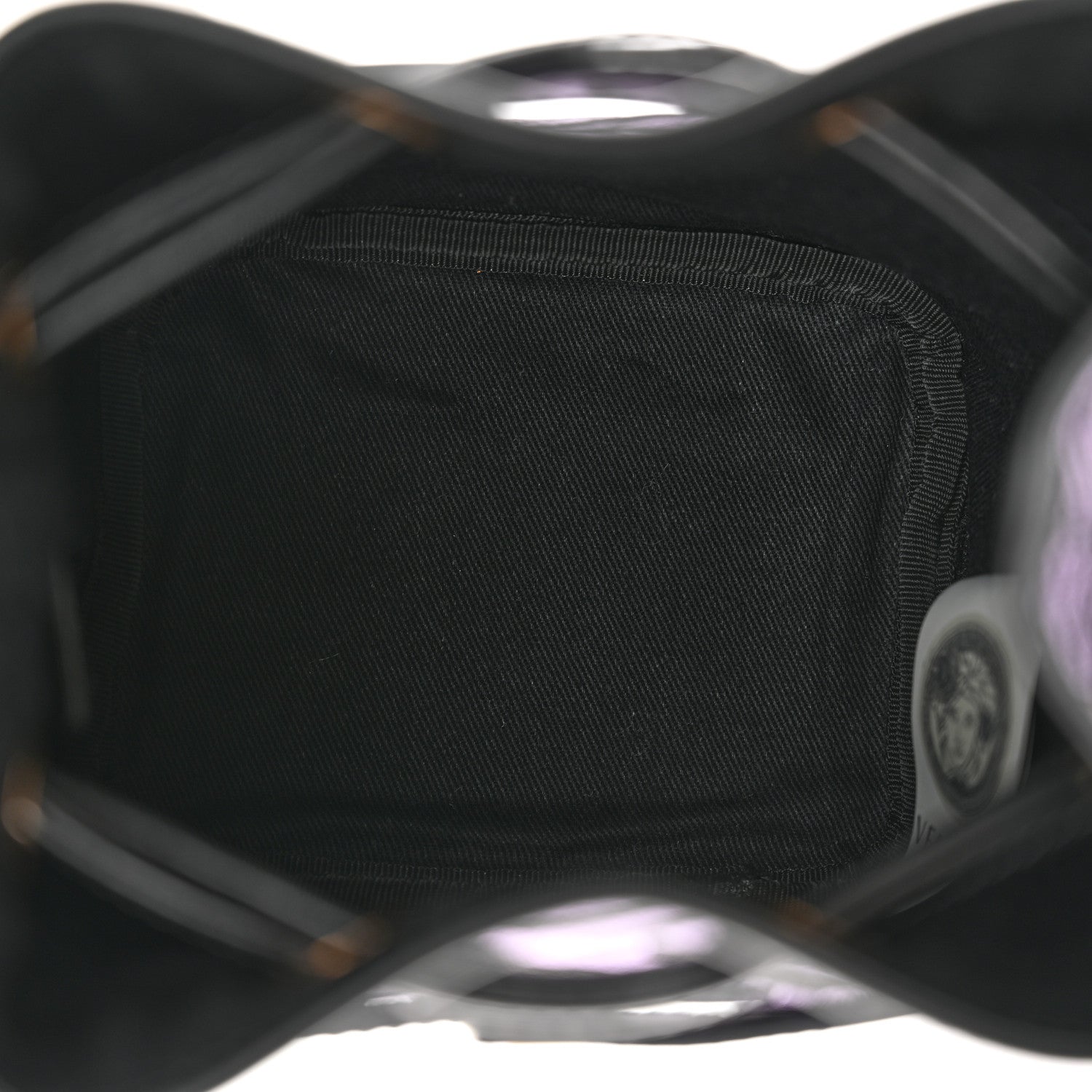 Versace Coated Canvas La Greca Glitter Print Mini Bucket Bag Orchid Black 5 of 9