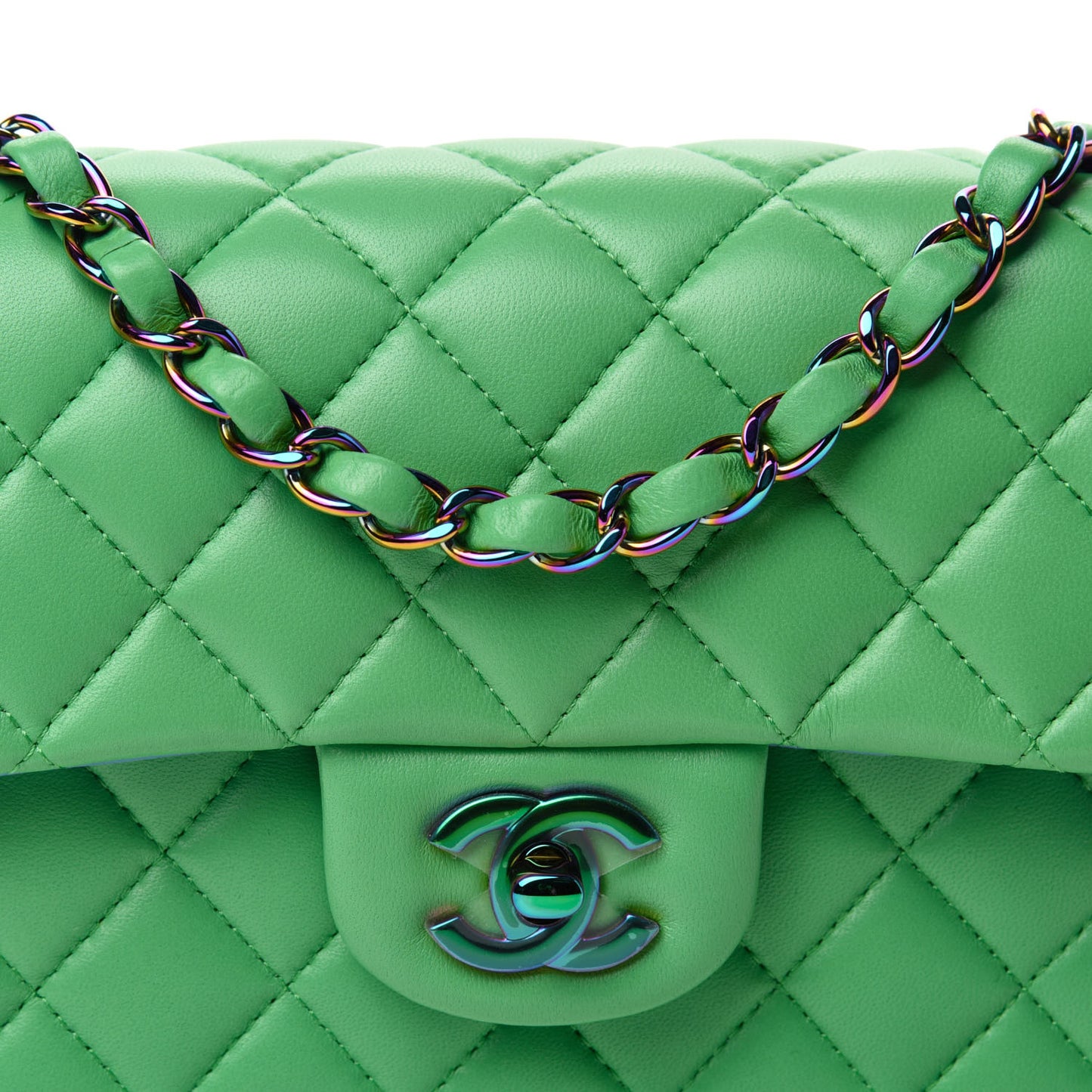 Lambskin Quilted Mini Rectangular Flap Green Blue