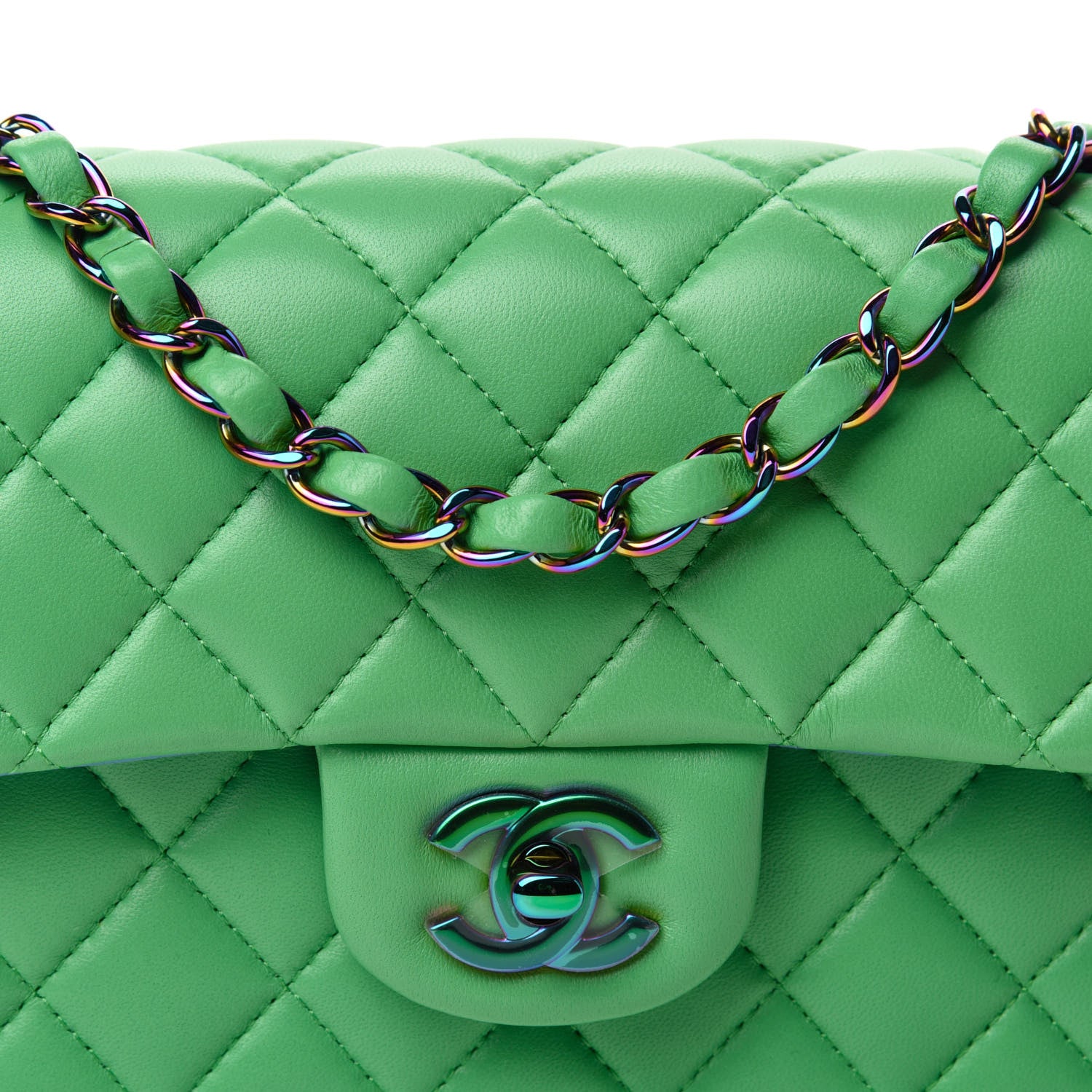 Chanel Lambskin Quilted Mini Rectangular Flap Green Blue 10 of 10
