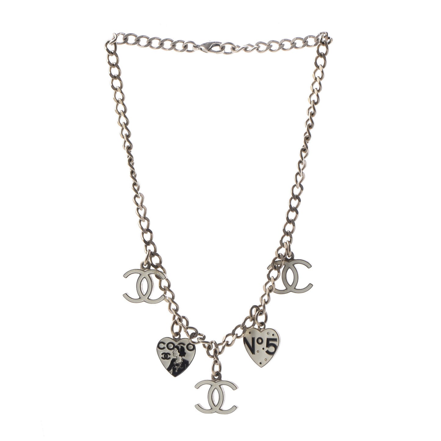 Enamel CC Heart Charm Necklace Light Gold