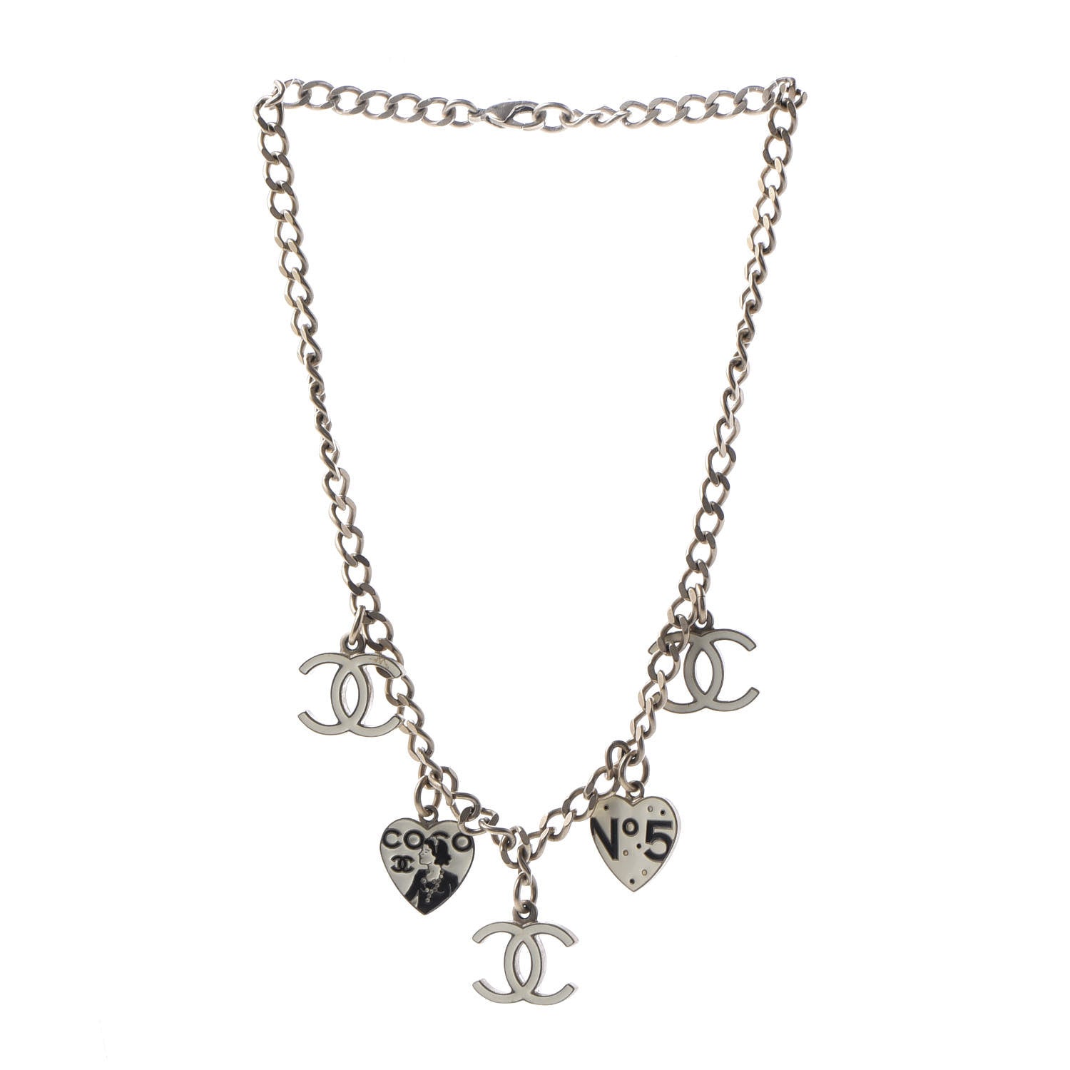 Chanel Enamel CC Heart Charm Necklace Light Gold 2 of 5