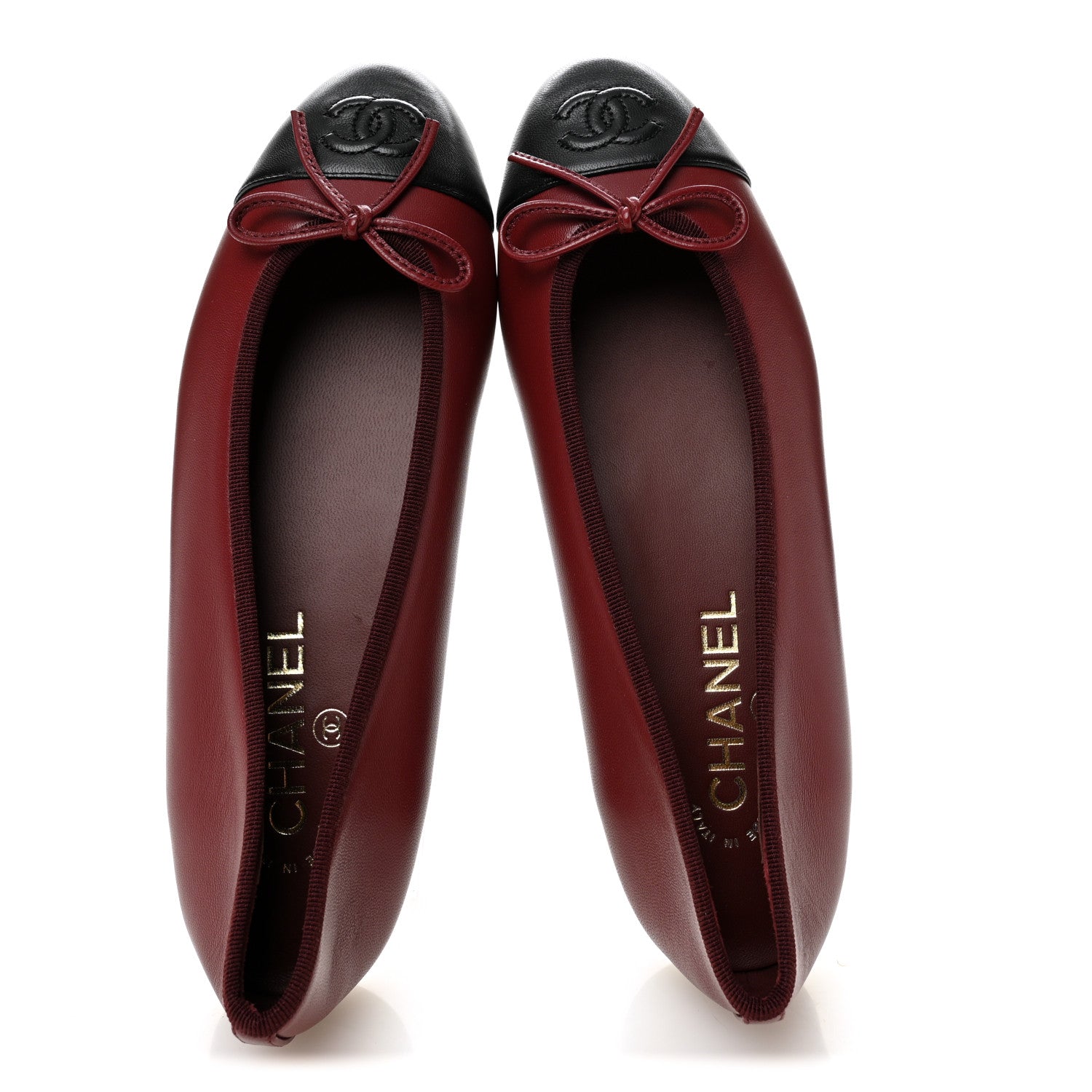 Chanel Lambskin Cap Toe CC Ballerina Flats 37 Burgundy Black 5 of 10