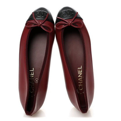 Chanel Lambskin Cap Toe CC Ballerina Flats 37 Burgundy Black 5 of 10