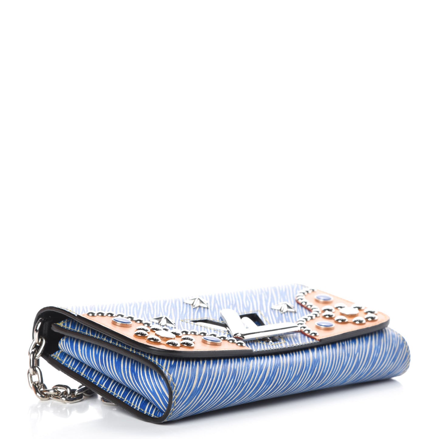 Epi Embellished Twist Chain Wallet Denim Light