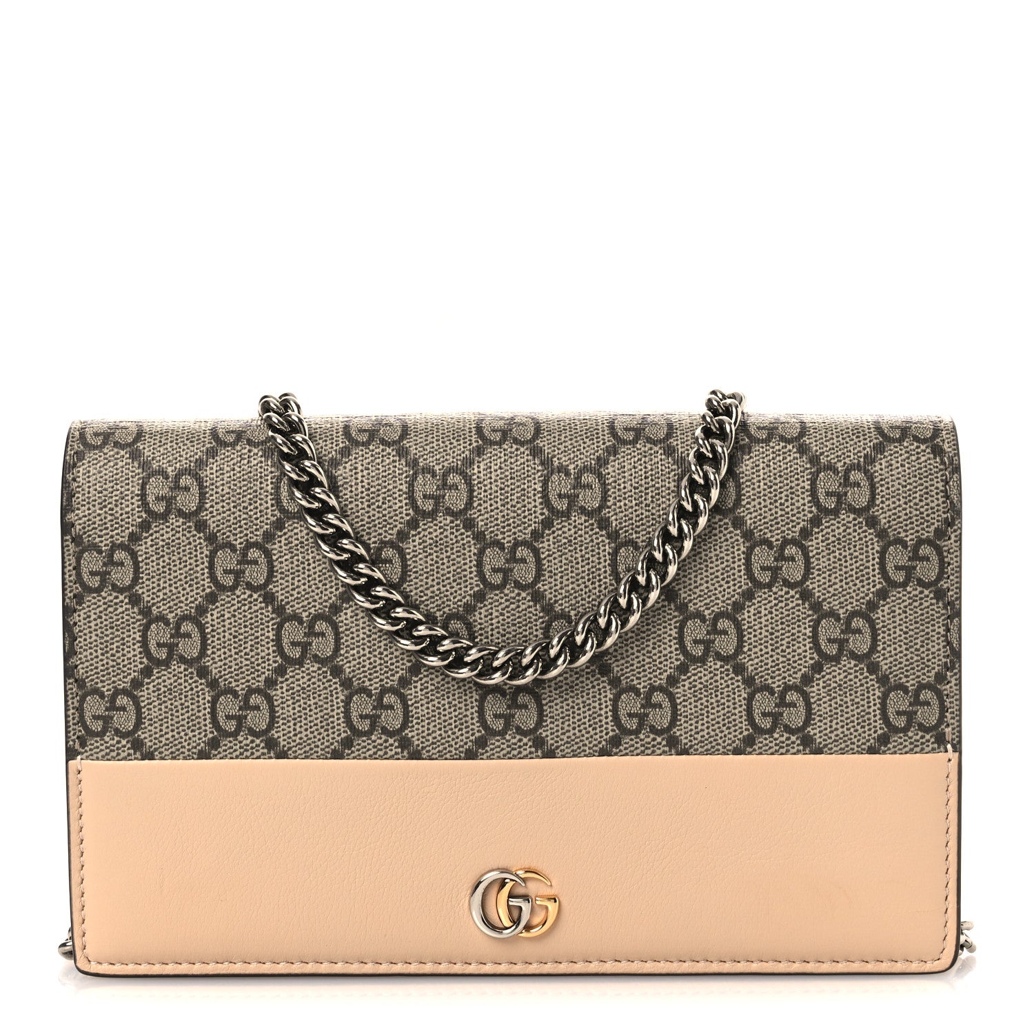 Gucci GG Supreme Monogram Textured Dollar Calfskin Mini GG Marmont Chain Wallet Souffle Rose 1 of 9