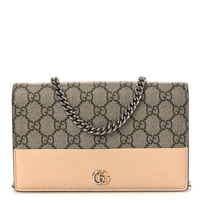 Gucci GG Supreme Monogram Textured Dollar Calfskin Mini GG Marmont Chain Wallet Souffle Rose 1 of 9