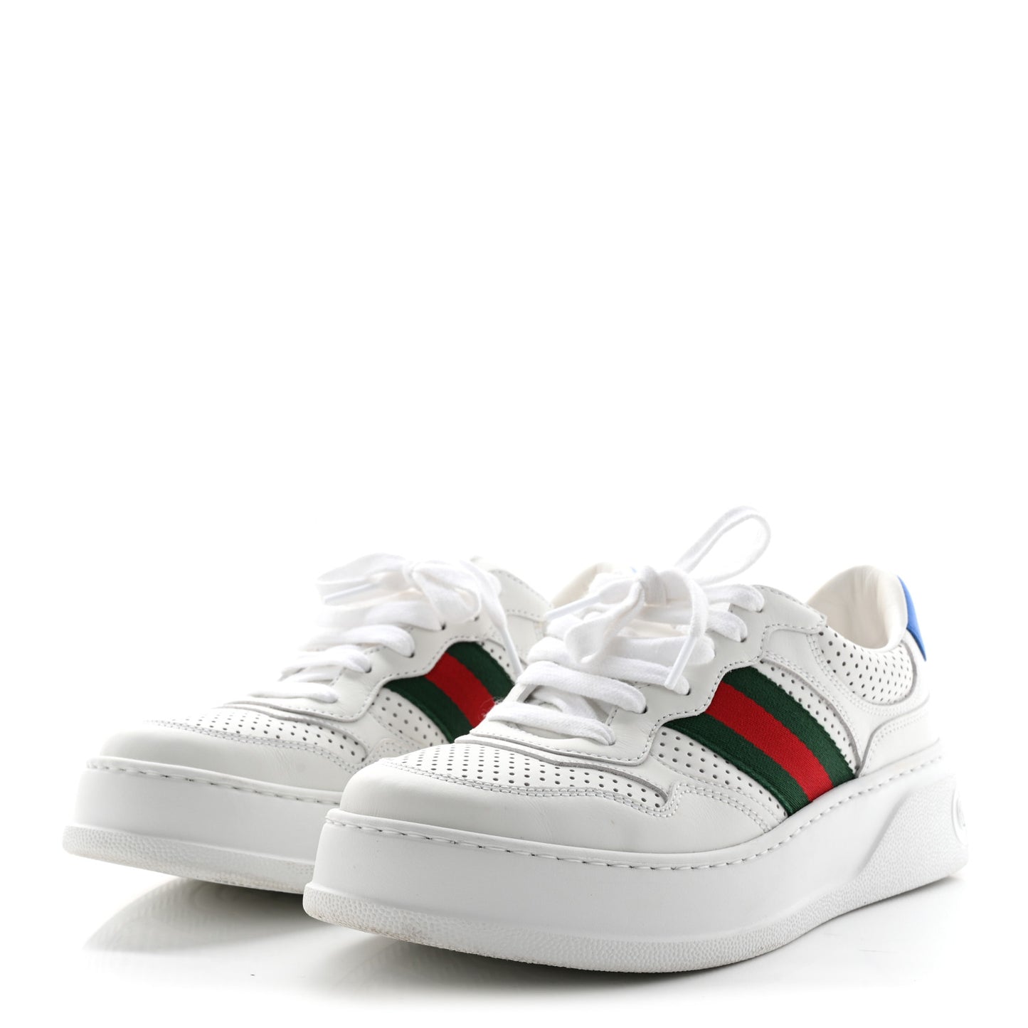 Calfskin Web Perforated Womens Platform 55mm Sneakers 38.5 White Bright Splash