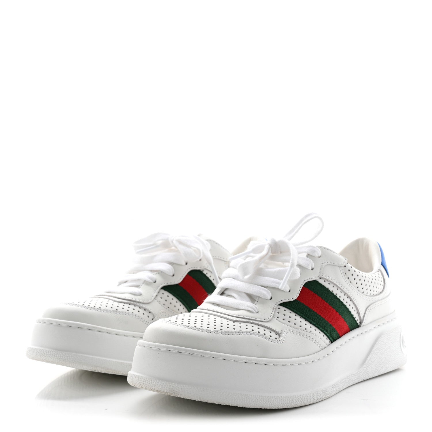 Gucci Calfskin Web Perforated Womens Platform 55mm Sneakers 38.5 White Bright Splash 3 of 14