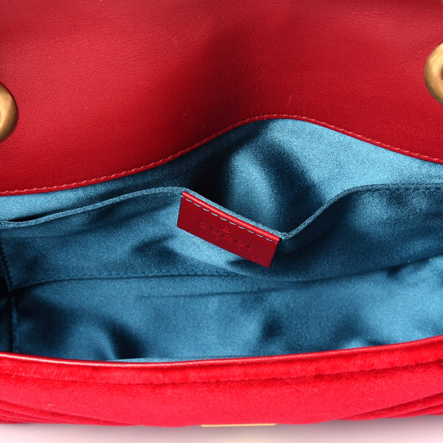 Gucci Velvet Matelasse Mini GG Marmont Shoulder Bag Hibiscus Red 5 of 10