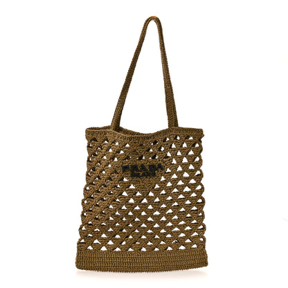 Prada Yarn Raffia Effect Embroidered Logo Tote Oliva 1 of 9
