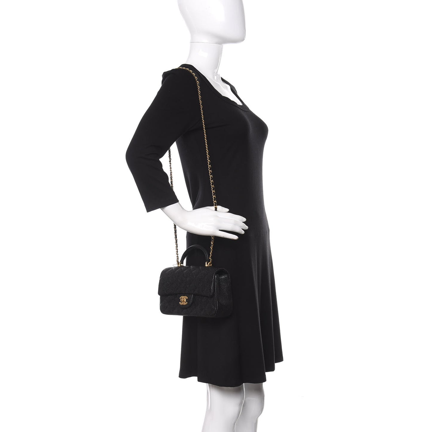 Caviar Quilted Mini Top Handle Rectangular Flap Black