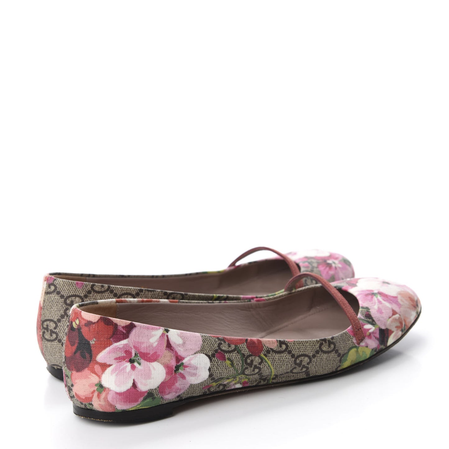 GG Supreme Monogram Blooms Ballet Flats 36 Beige Multicolor Dry Rose