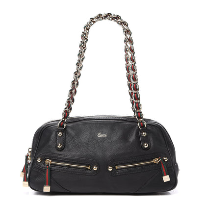 Gucci Pebbled Calfskin Chain Web Shoulder Bag Black 1 of 11