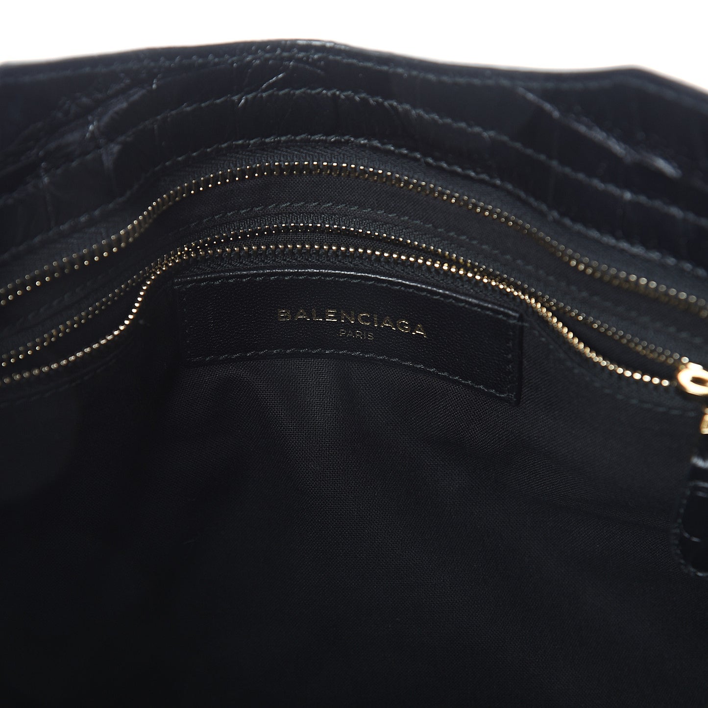 Calfskin Crocodile Embossed Giant 12 Gold Hardware City Black