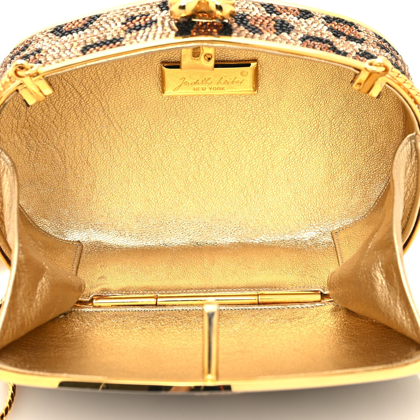 Crystal Minaudiere Leopard Clutch Black Brown