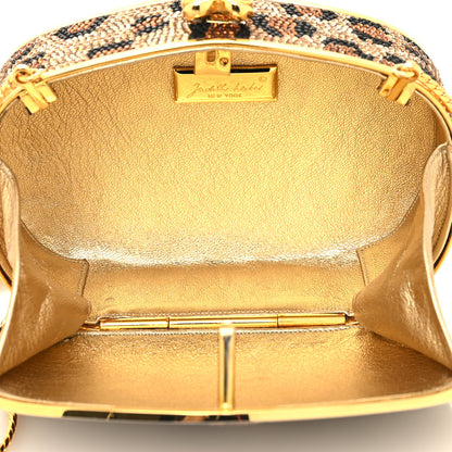Judith Leiber Crystal Minaudiere Leopard Clutch Black Brown 6 of 11