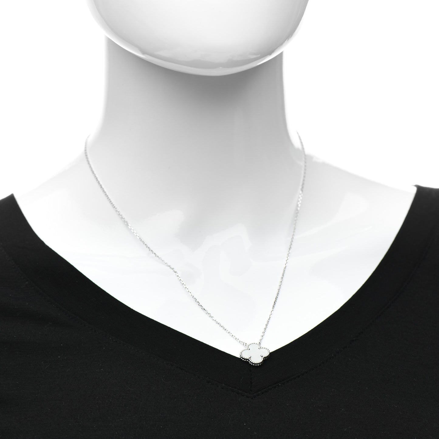 18K White Gold Mother of Pearl Vintage Alhambra Pendant Necklace