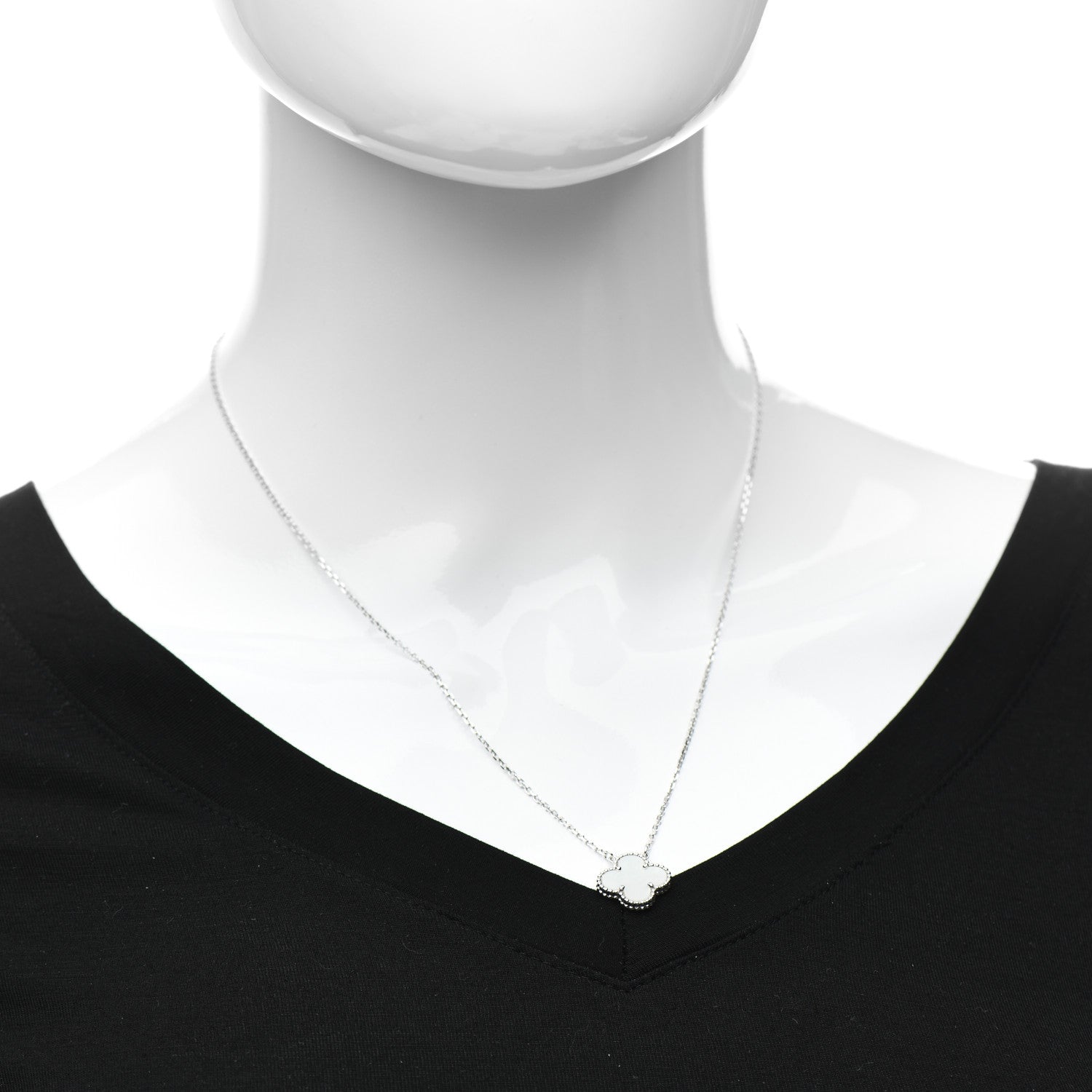 Van Cleef & Arpels 18K White Gold Mother of Pearl Vintage Alhambra Pendant Necklace 2 of 6