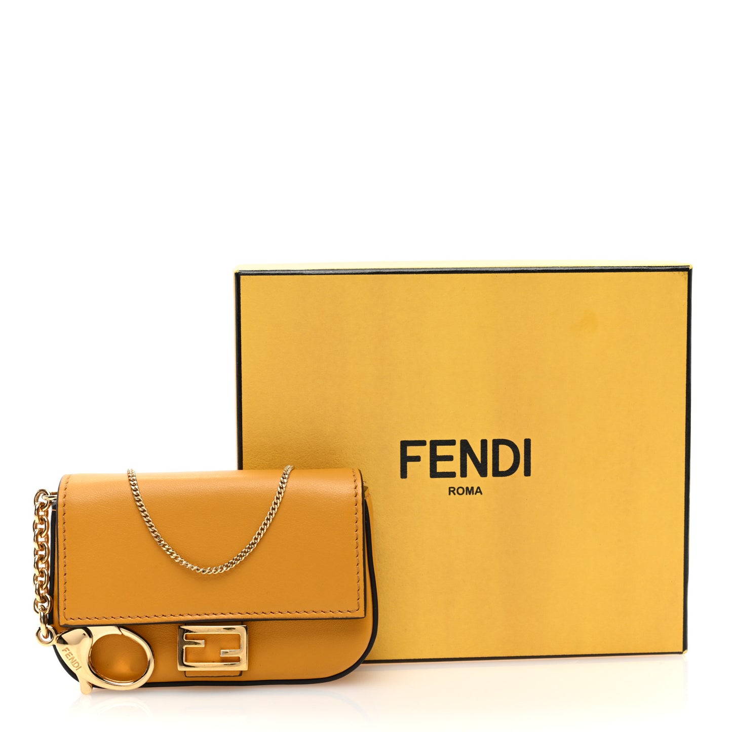Vitello Century Opaco Nano Baguette Belt Charm Zucca Oro Soft
