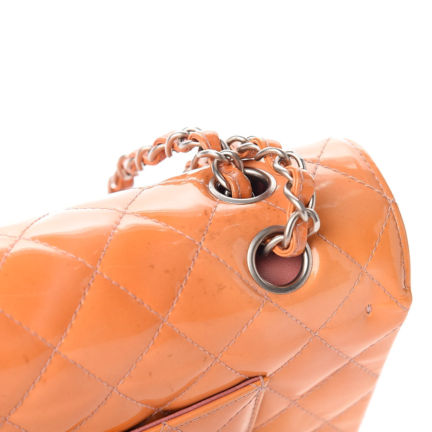 Patent Quilted Medium Double Flap Orange