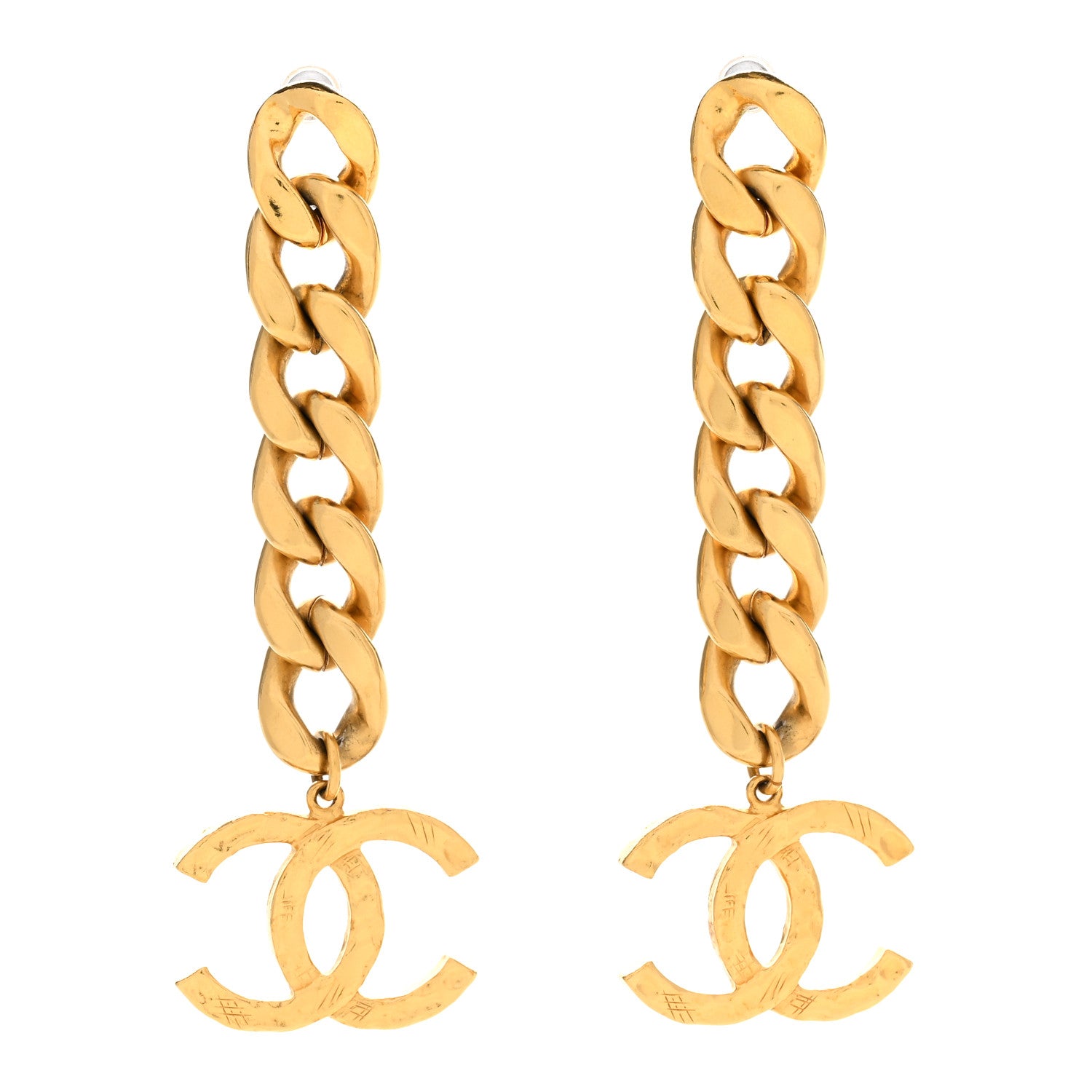 Chanel Metal CC Pick Drop Earrings Gold 1 of 5