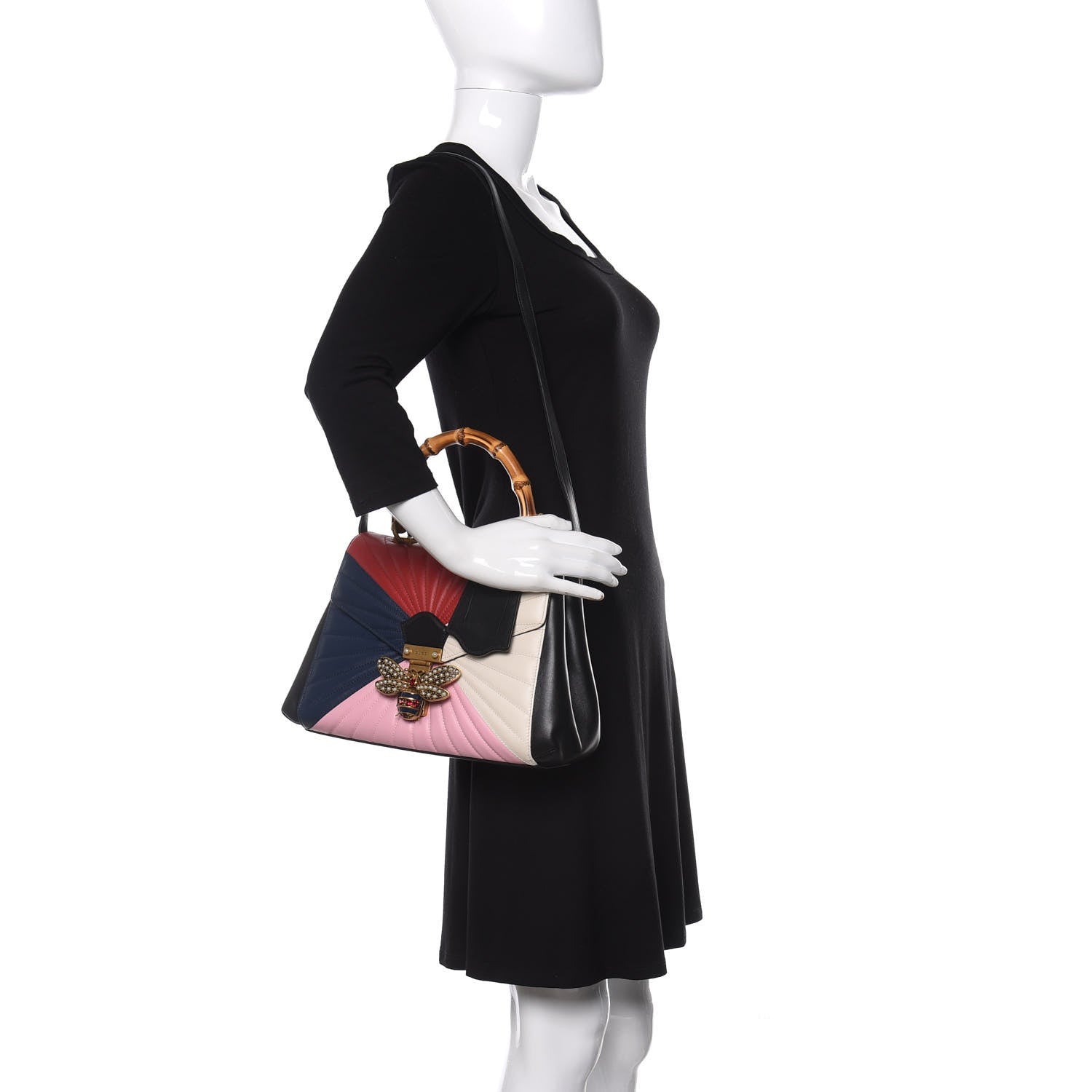 Gucci Calfskin Bamboo Trapuntata Queen Margaret Top Handle Bag Blue Agata Hibiscus Red Mystic White Sugar Pink 2 of 11
