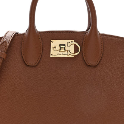 Salvatore Ferragamo Hammered Calfskin Small The Studio Box Bag New Cognac 7 of 9