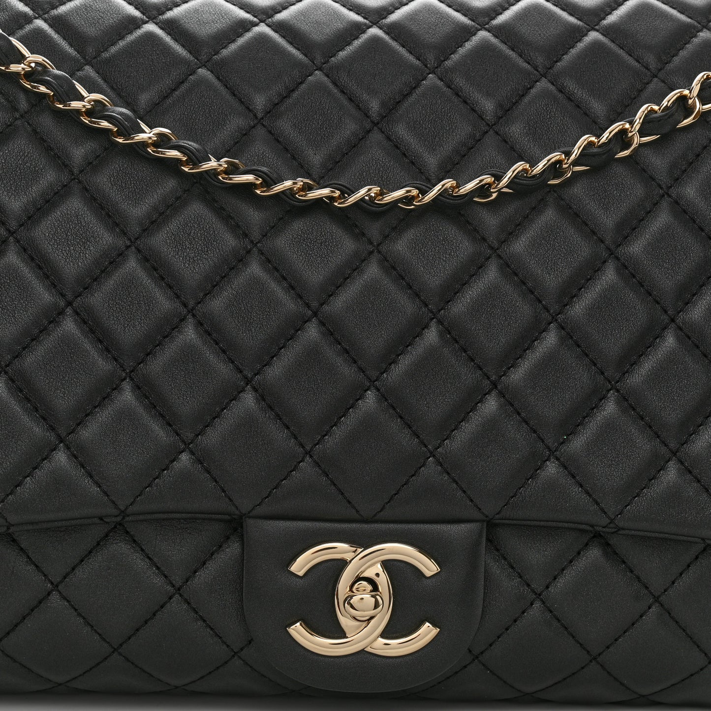 Calfskin Quilted XXL Travel Flap Bag Black
