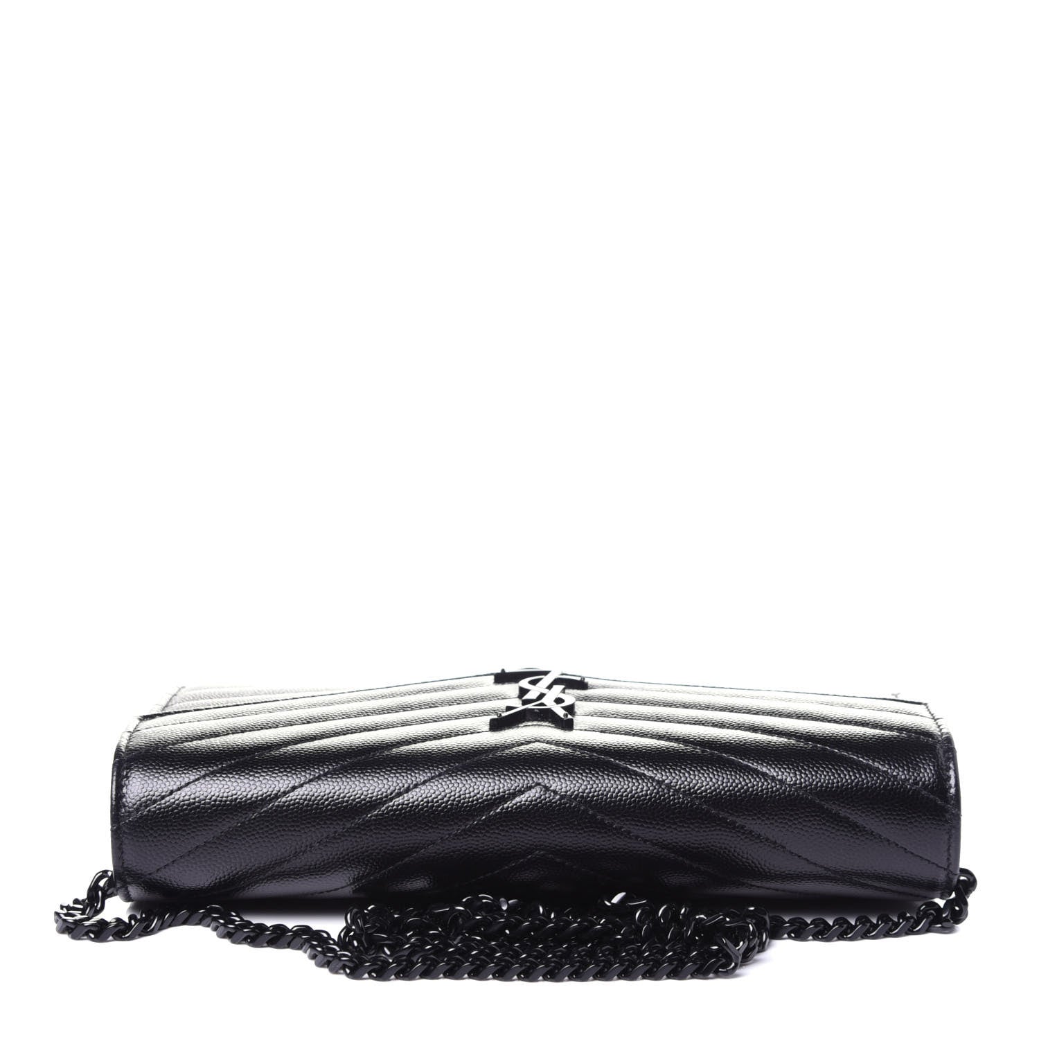 Saint Laurent Grain De Poudre Matelasse Chevron Monogram Chain Wallet Black 9 of 9