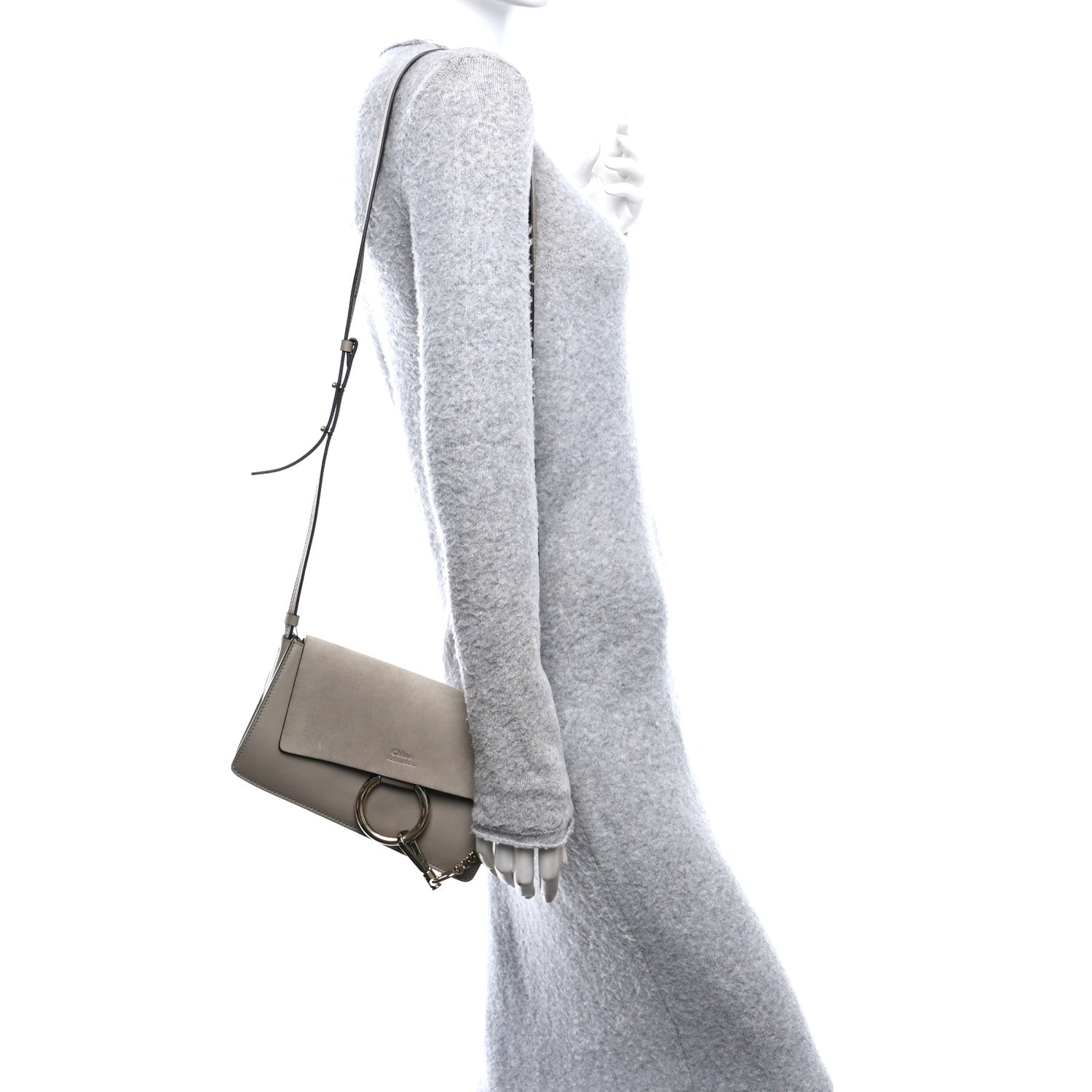 Chloe Suede Calfskin Small Faye Shoulder Bag Motty Grey 2 of 9